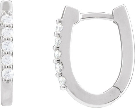 Platinum Round Natural Diamond Accented U-Hoop Earrings