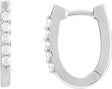 14K Gold Round Natural Diamond Accented U-Hoop Earrings – 15.1x12mm - White Gold