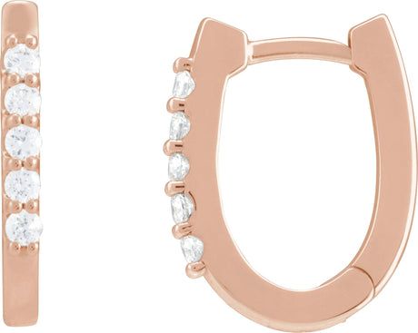 14K Gold Round Natural Diamond Accented U-Hoop Earrings – 15.1x12mm - Rose Gold