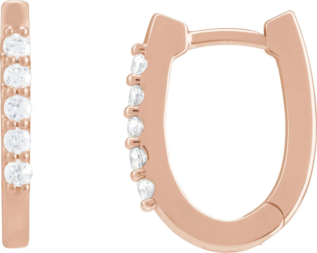 14K Gold Round Natural Diamond Accented U-Hoop Earrings – 15.1x12mm - Rose Gold