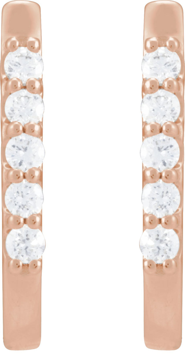 14K Gold Round Natural Diamond Accented U-Hoop Earrings – 15.1x12mm - Rose Gold - view 2