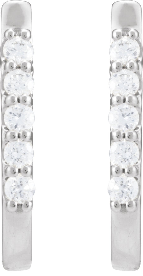 Platinum Round Natural Diamond Accented U-Hoop Earrings - view 2