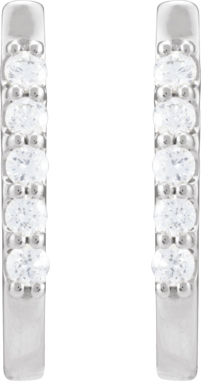 14K Gold Round Natural Diamond Accented U-Hoop Earrings – 15.1x12mm - White Gold - view 2