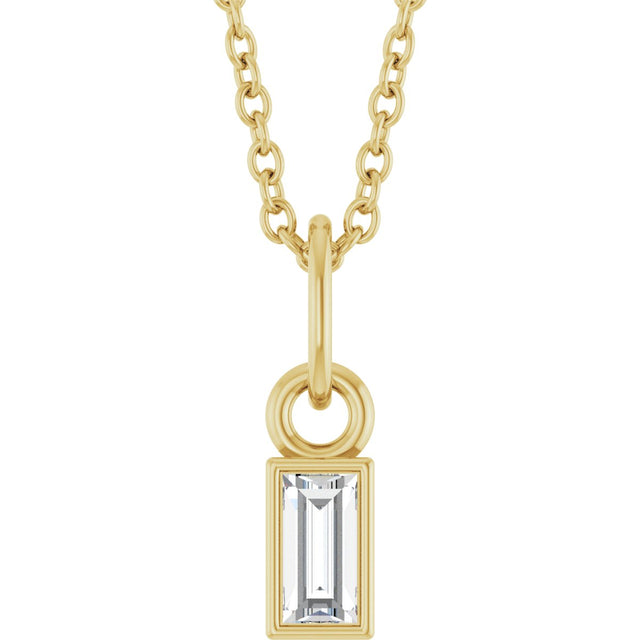 14K Gold Straight Baguette Lab-Grown Diamond Solitaire Necklace or Pendant – 5x2mm - Yellow Gold
