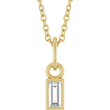 14K Gold Straight Baguette Natural Diamond Solitaire Necklace or Pendant – 5x2mm - Yellow Gold