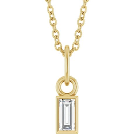 14K Gold Straight Baguette Natural Diamond Solitaire Necklace or Pendant – 5x2mm - Yellow Gold