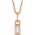 14K Gold Straight Baguette Natural Diamond Solitaire Necklace or Pendant – 5x2mm - Rose Gold