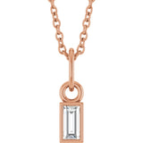 14K Gold Straight Baguette Natural Diamond Solitaire Necklace or Pendant – 5x2mm - Rose Gold
