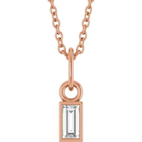 14K Gold Straight Baguette Lab-Grown Diamond Solitaire Necklace or Pendant – 5x2mm - Rose Gold