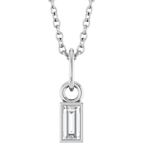 Platinum Straight Baguette Lab-Grown Diamond Solitaire Necklace or Pendant – 5x2mm