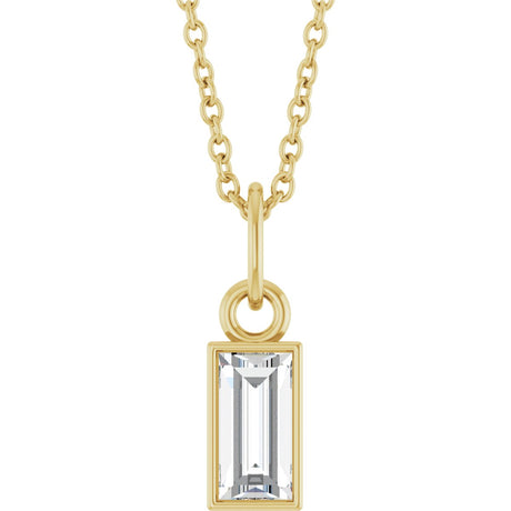 14K Gold Straight Baguette Lab-Grown Diamond Solitaire Necklace or Pendant - Yellow Gold