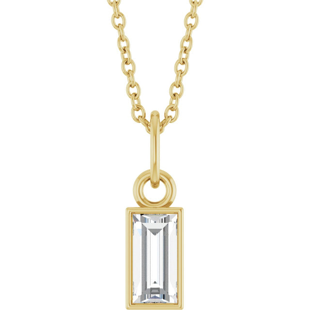 14K Gold Straight Baguette Lab-Grown Diamond Solitaire Necklace or Pendant - Yellow Gold