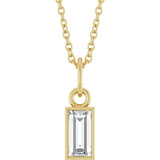 14K Gold Straight Baguette Natural Diamond Solitaire Necklace or Pendant – 5x2mm - Yellow Gold