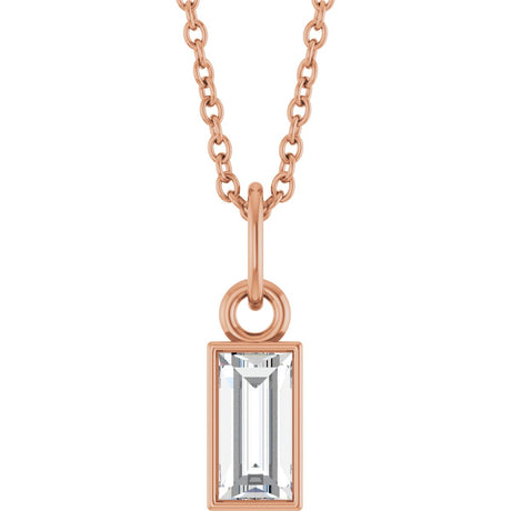 14K Gold Straight Baguette Lab-Grown Diamond Solitaire Necklace or Pendant – 5x2mm - Rose Gold