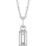 14K Gold Straight Baguette Natural Diamond Solitaire Necklace or Pendant - White Gold