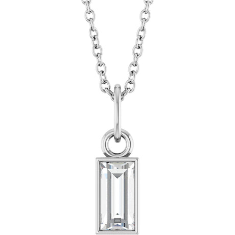 14K Gold Straight Baguette Lab-Grown Diamond Solitaire Necklace or Pendant – 5x2mm - White Gold