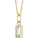 14K Gold Straight Baguette Natural Diamond Solitaire Necklace or Pendant – 5x2mm - Yellow Gold - view 2