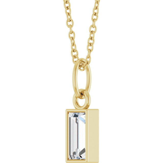 14K Gold Straight Baguette Natural Diamond Solitaire Necklace or Pendant – 5x2mm - Yellow Gold - view 2