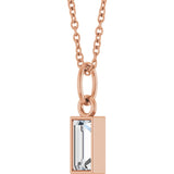 14K Gold Straight Baguette Lab-Grown Diamond Solitaire Necklace or Pendant – 5x2mm - Rose Gold - view 2