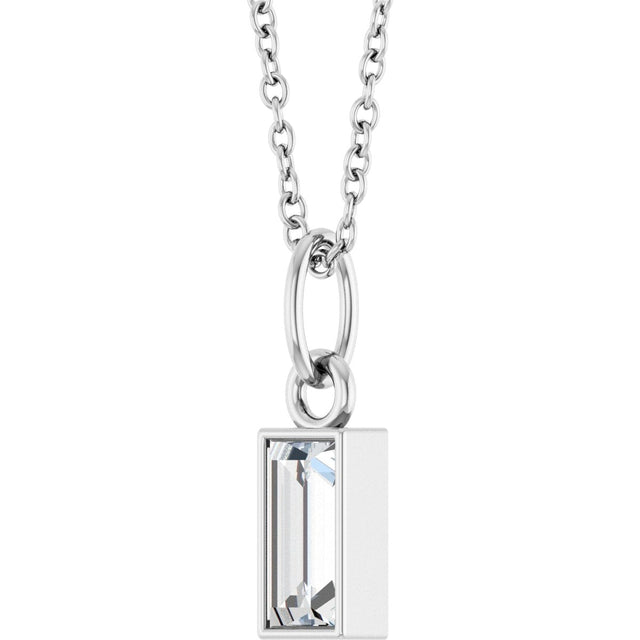 Platinum Straight Baguette Lab-Grown Diamond Solitaire Necklace or Pendant – 5x2mm