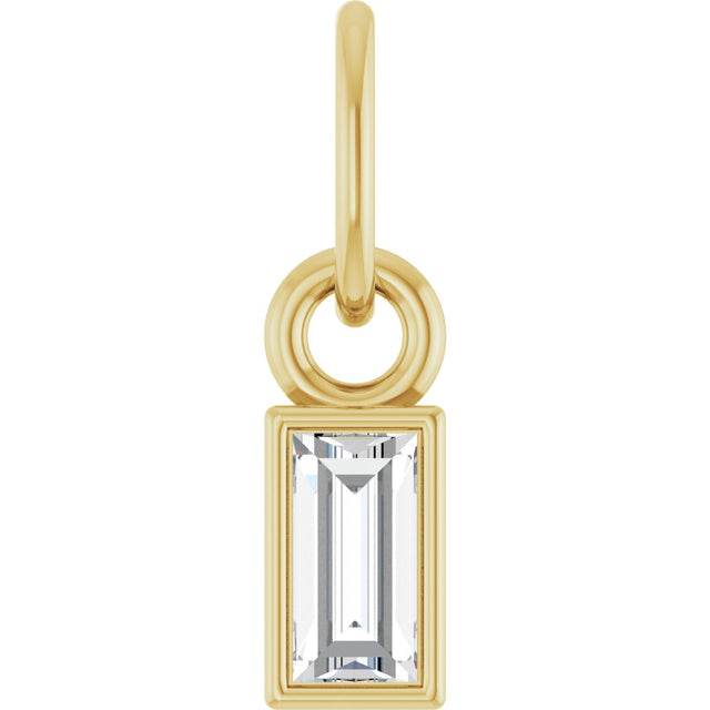 14K Gold Straight Baguette Natural Diamond Solitaire Necklace or Pendant - Yellow Gold