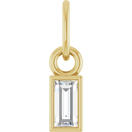 14K Gold Straight Baguette Lab-Grown Diamond Solitaire Necklace or Pendant - Yellow Gold
