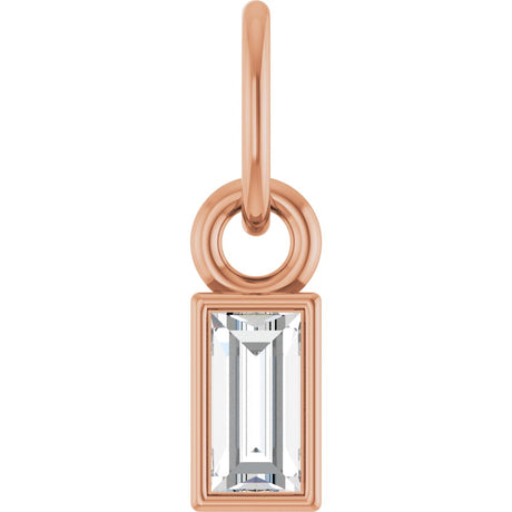 14K Gold Straight Baguette Lab-Grown Diamond Solitaire Necklace or Pendant - Rose Gold