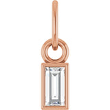 14K Gold Straight Baguette Natural Diamond Solitaire Necklace or Pendant - Rose Gold