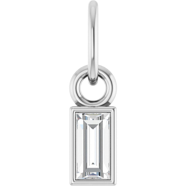 Platinum Straight Baguette Natural Diamond Solitaire Necklace or Pendant