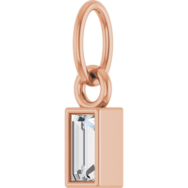 14K Gold Straight Baguette Natural Diamond Solitaire Necklace or Pendant - Rose Gold - view 2