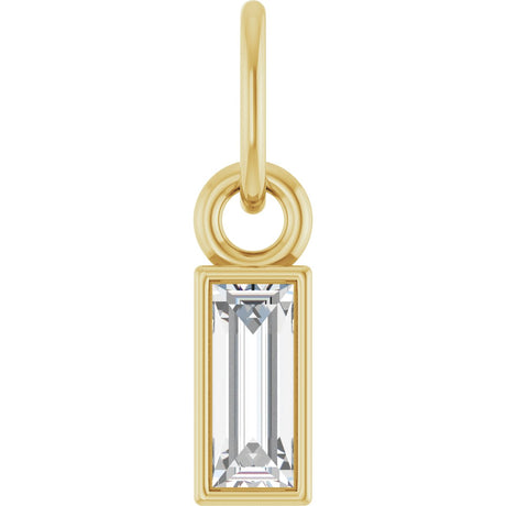 14K Gold Straight Baguette Lab-Grown Diamond Solitaire Necklace or Pendant - Yellow Gold