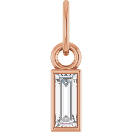 14K Gold Straight Baguette Lab-Grown Diamond Solitaire Necklace or Pendant - Rose Gold