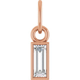 14K Gold Straight Baguette Natural Diamond Solitaire Necklace or Pendant - Rose Gold