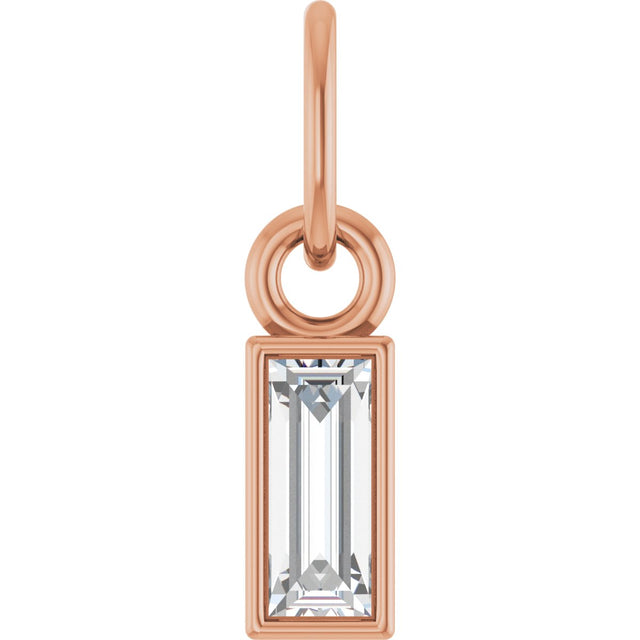 14K Gold Straight Baguette Natural Diamond Solitaire Necklace or Pendant - Rose Gold