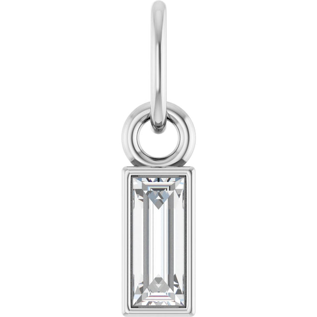 Platinum Straight Baguette Natural Diamond Solitaire Necklace or Pendant