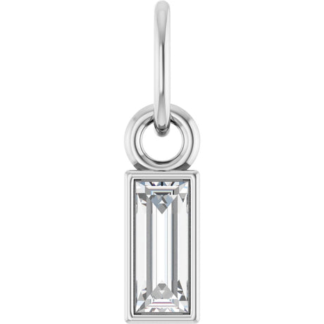 14K Gold Straight Baguette Lab-Grown Diamond Solitaire Necklace or Pendant - White Gold