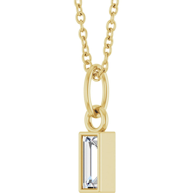 14K Gold Straight Baguette Natural Diamond Solitaire Necklace or Pendant – 5x2mm - Yellow Gold - view 2