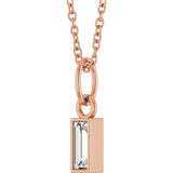 14K Gold Straight Baguette Lab-Grown Diamond Solitaire Necklace or Pendant – 5x2mm - Rose Gold - view 2