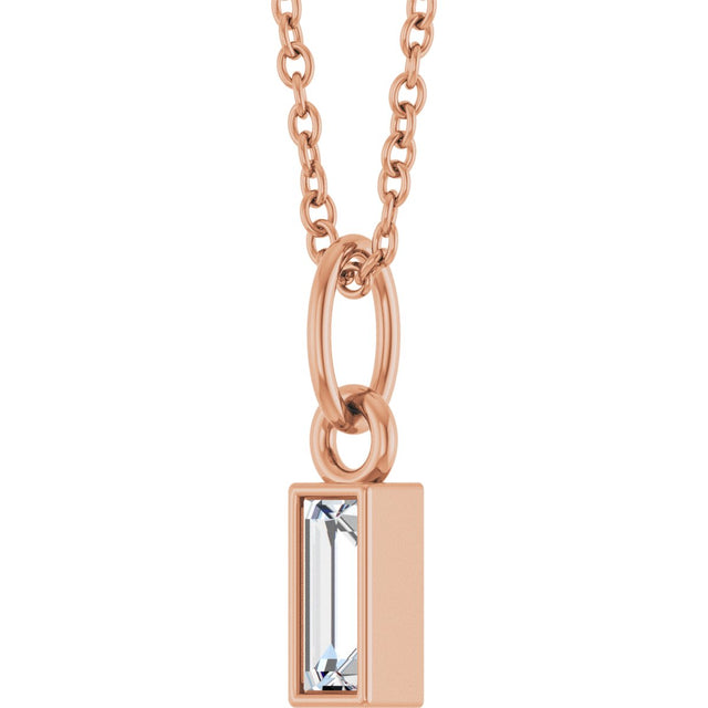 14K Gold Straight Baguette Lab-Grown Diamond Solitaire Necklace or Pendant – 5x2mm - Rose Gold - view 2