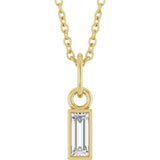 14K Gold Straight Baguette Lab-Grown Diamond Solitaire Necklace or Pendant - Yellow Gold