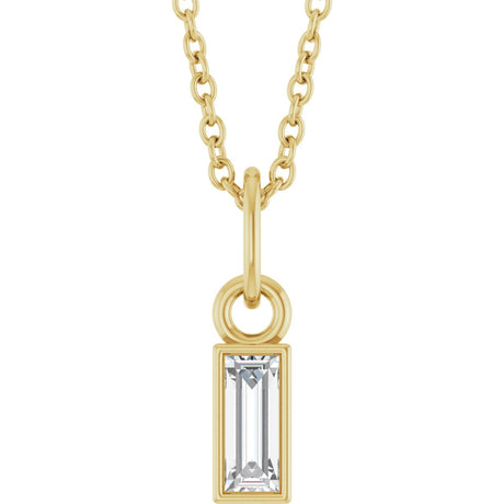 14K Gold Straight Baguette Lab-Grown Diamond Solitaire Necklace or Pendant - Yellow Gold