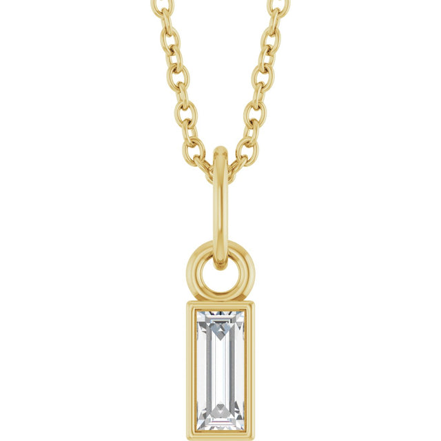 14K Gold Straight Baguette Lab-Grown Diamond Solitaire Necklace or Pendant - Yellow Gold
