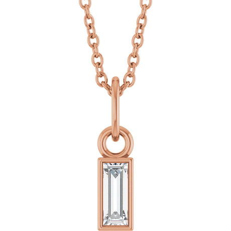 14K Gold Straight Baguette Lab-Grown Diamond Solitaire Necklace or Pendant – 5x2mm - Rose Gold