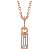 14K Gold Straight Baguette Natural Diamond Solitaire Necklace or Pendant – 5x2mm - Rose Gold