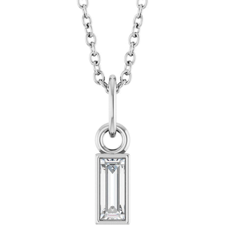 Platinum Straight Baguette Lab-Grown Diamond Solitaire Necklace or Pendant – 5x2mm