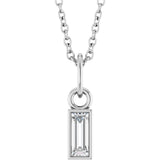 14K Gold Straight Baguette Natural Diamond Solitaire Necklace or Pendant - White Gold