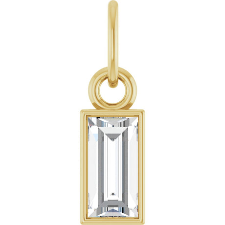 14K Gold Straight Baguette Natural Diamond Solitaire Necklace or Pendant - Yellow Gold