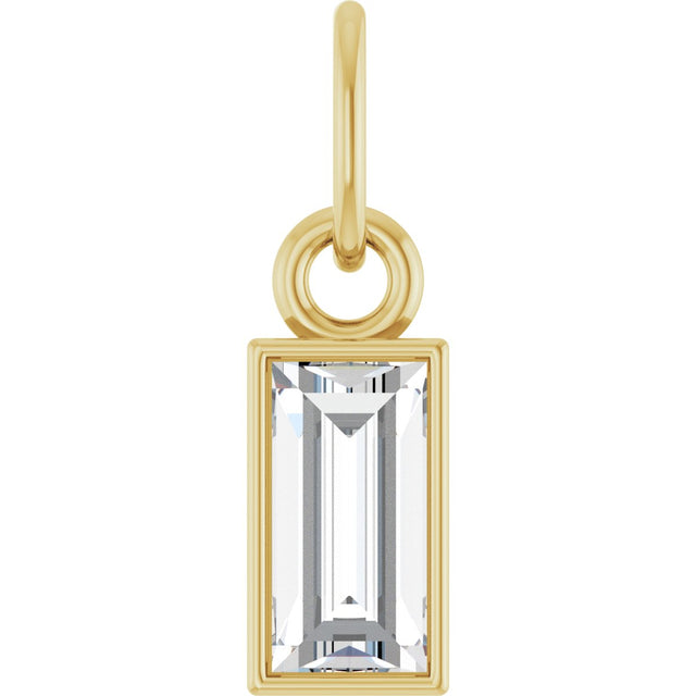 14K Gold Straight Baguette Natural Diamond Solitaire Necklace or Pendant - Yellow Gold