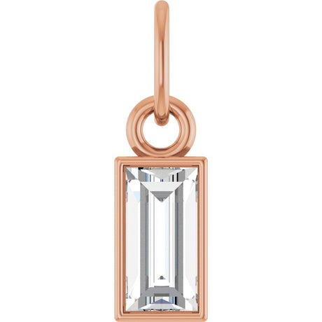 14K Gold Straight Baguette Lab-Grown Diamond Solitaire Necklace or Pendant - Rose Gold
