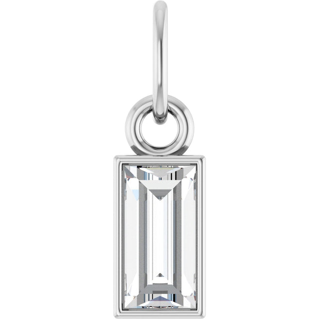 Platinum Straight Baguette Natural Diamond Solitaire Necklace or Pendant